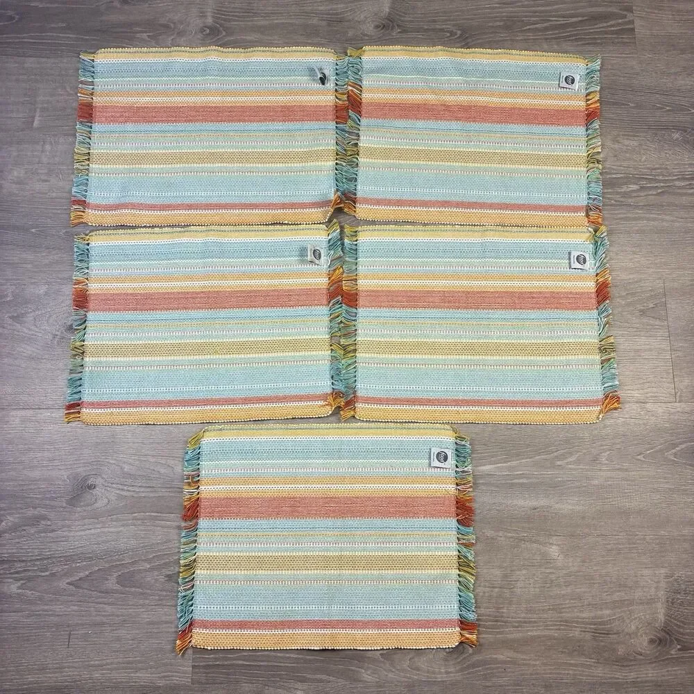5 Food Network Placemats Woven Multicolor Stripe w/ Fringed Cotton Kohls 17